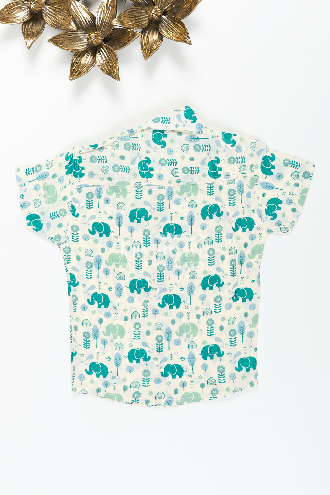 Boys elephant print shirt in teal tones for playful ethnic wear