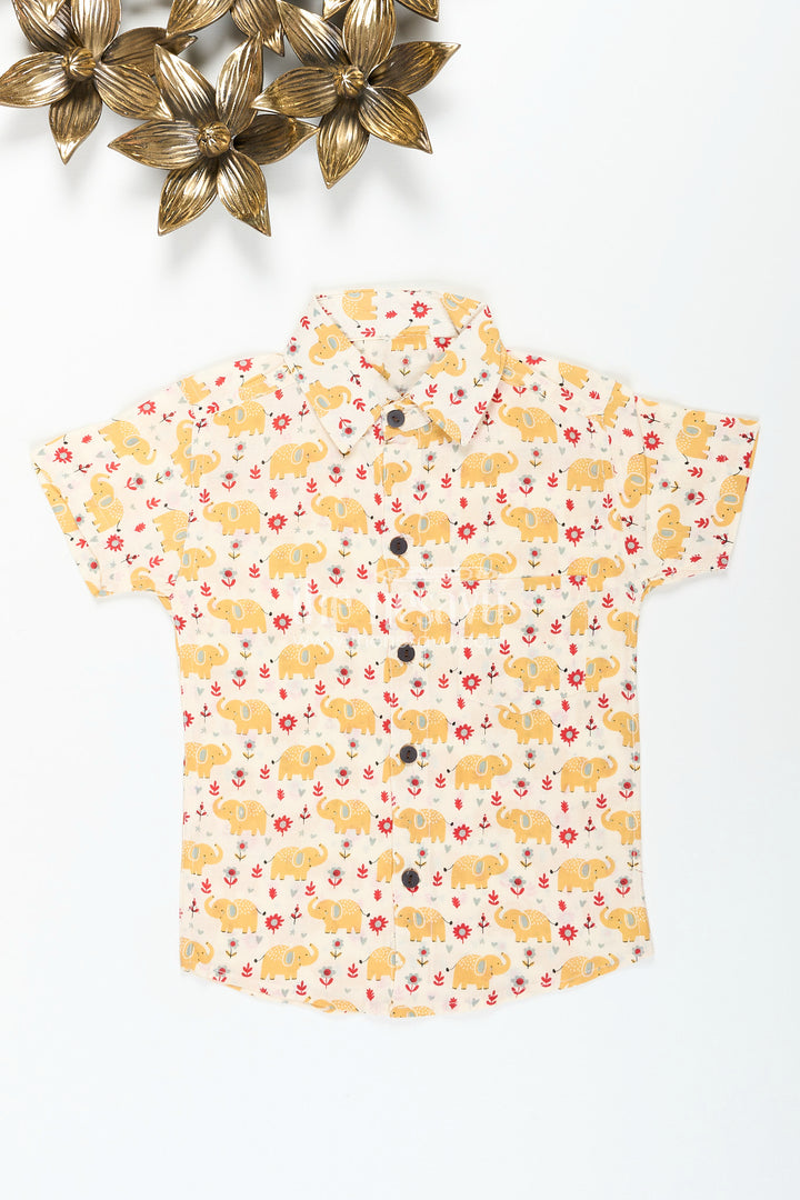 Boys yellow elephant printed shirt for ethnic day and festive fun