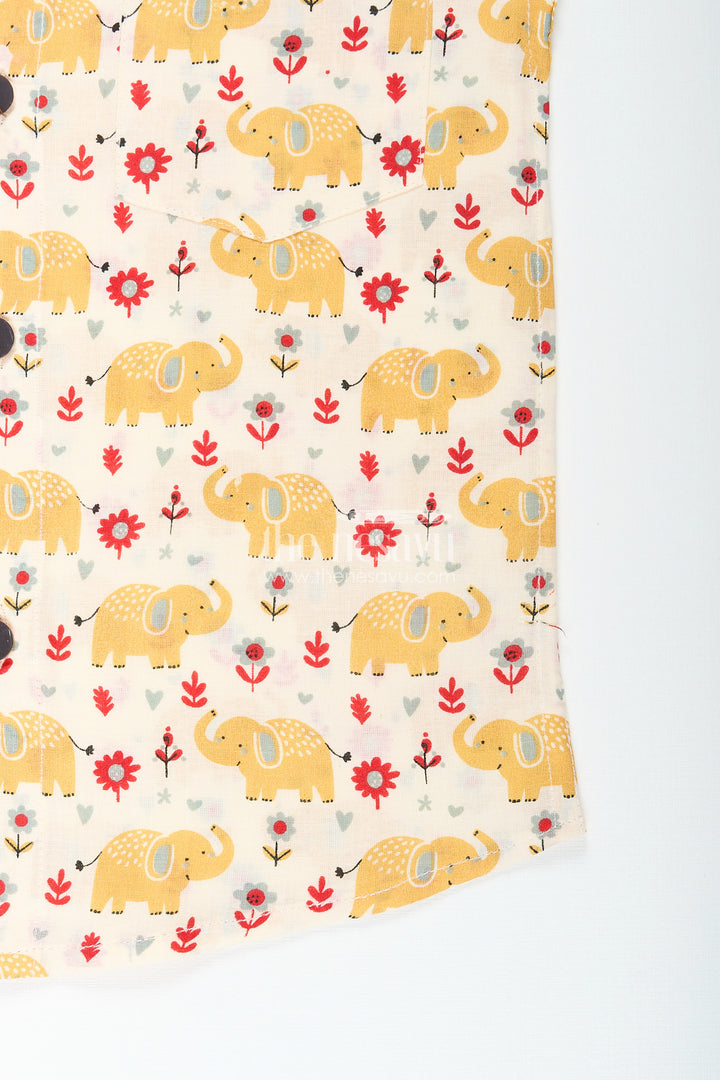 Boys yellow elephant printed shirt for ethnic day and festive fun