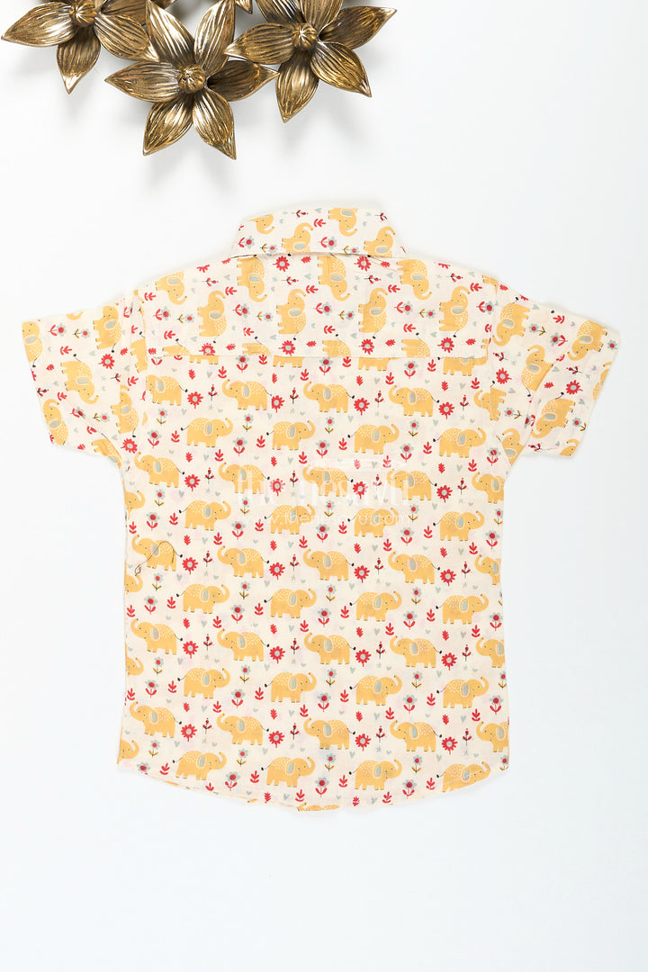 Boys yellow elephant printed shirt for ethnic day and festive fun