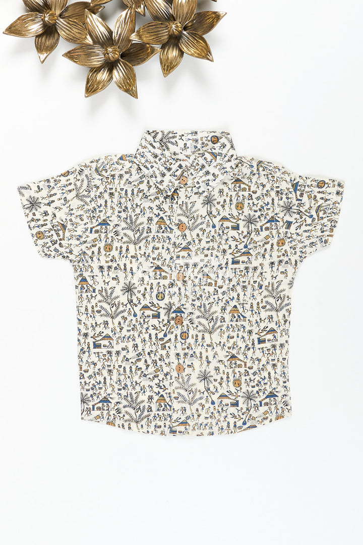 Boys multicolor village scene print shirt for cultural events