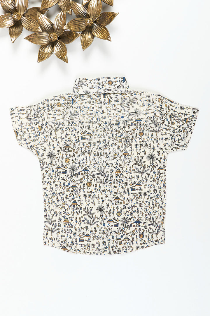 Boys multicolor village scene print shirt for cultural events