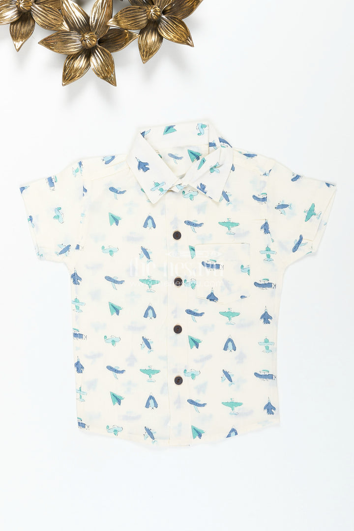Boys cotton shirt with airplane print for travel-themed birthdays