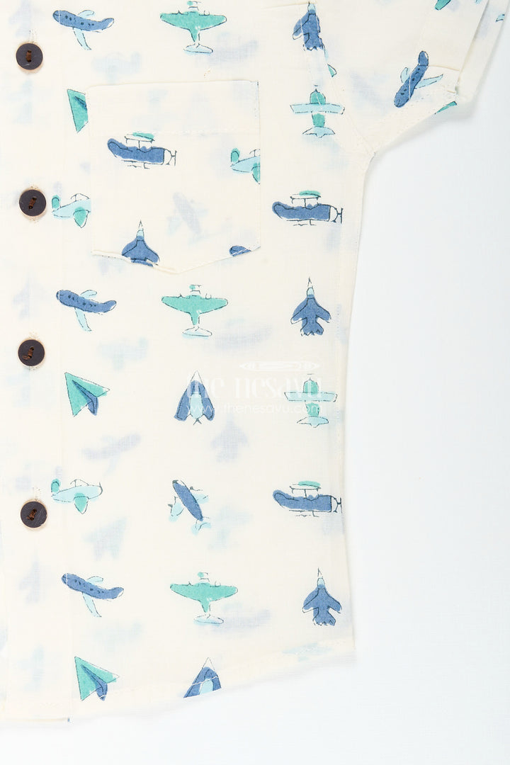 Boys cotton shirt with airplane print for travel-themed birthdays