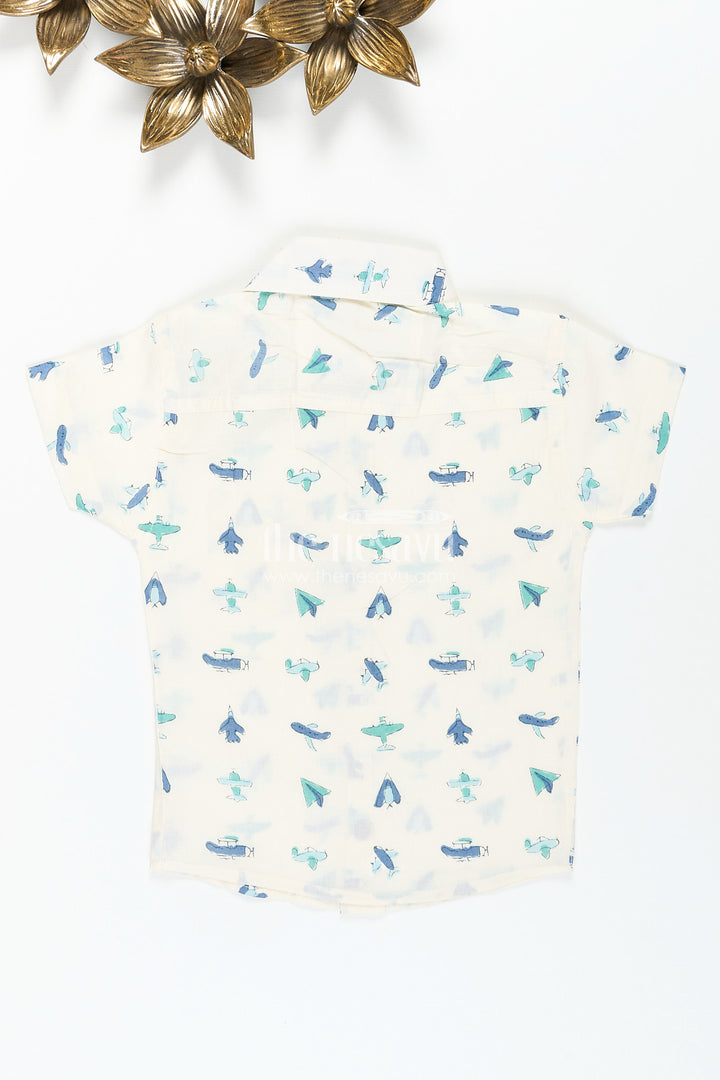 Boys cotton shirt with airplane print for travel-themed birthdays