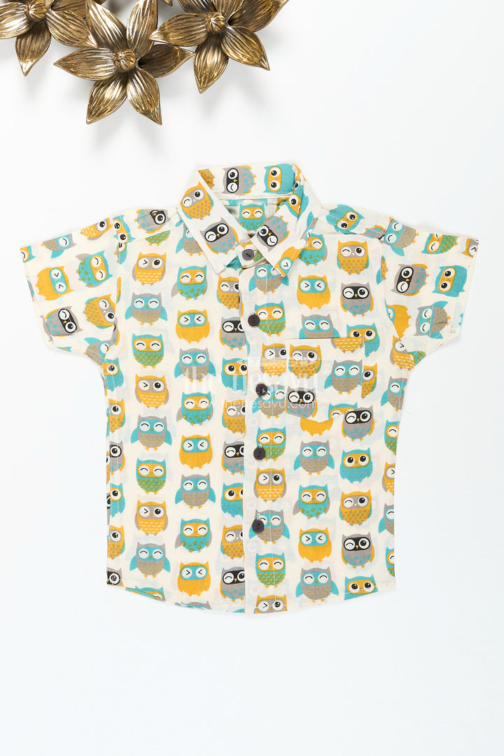 Boys multicolor owl print shirt for playful dressing and casual outings