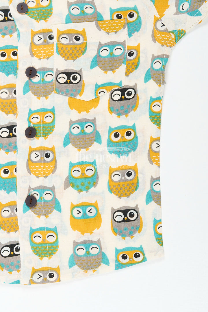 Boys multicolor owl print shirt for playful dressing and casual outings
