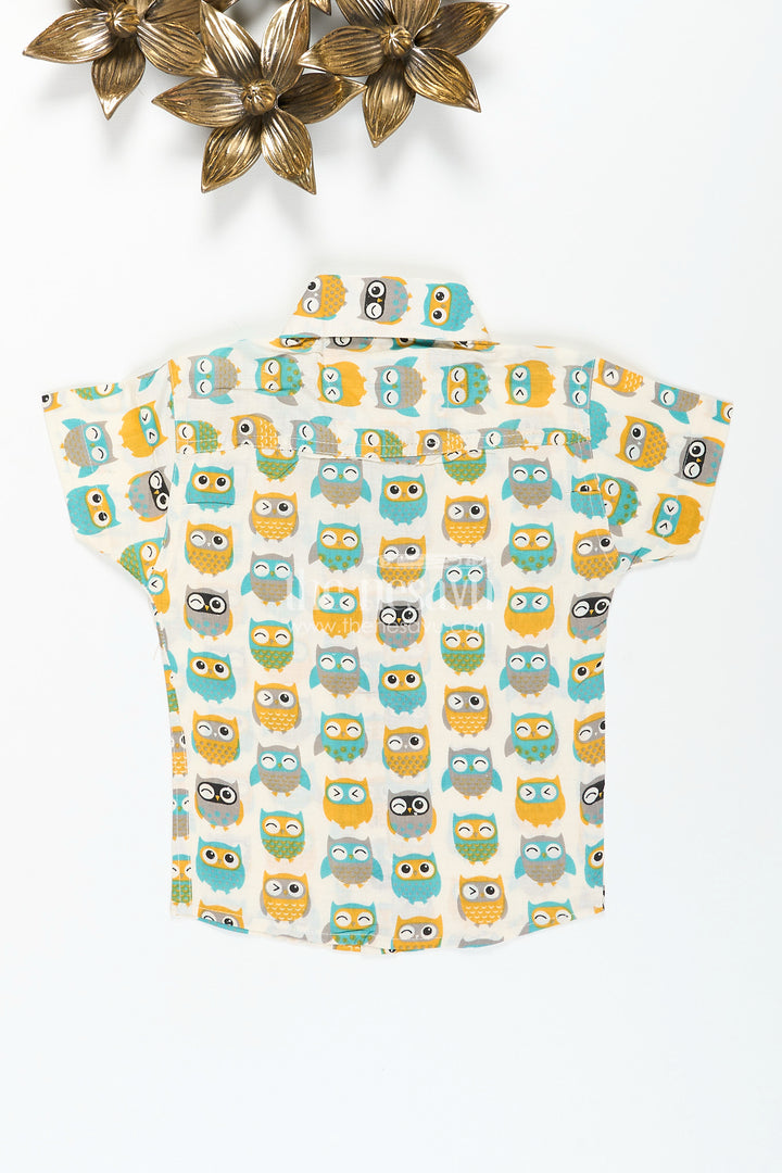 Boys multicolor owl print shirt for playful dressing and casual outings