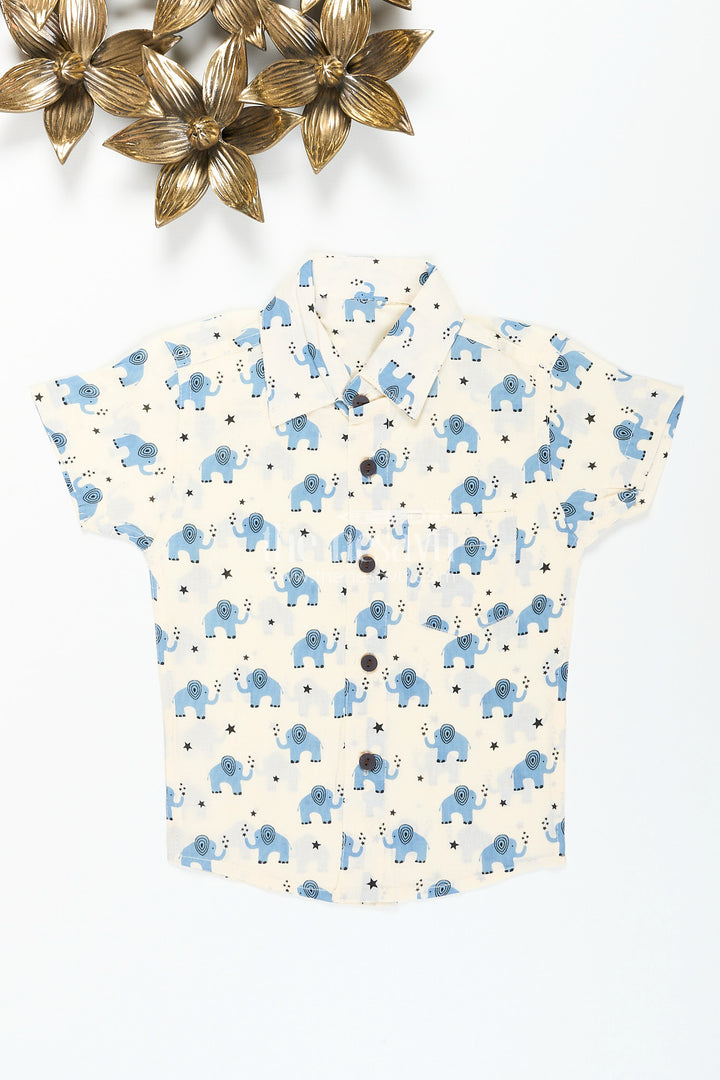 Boys cotton elephant print shirt in blue for festive and school wear