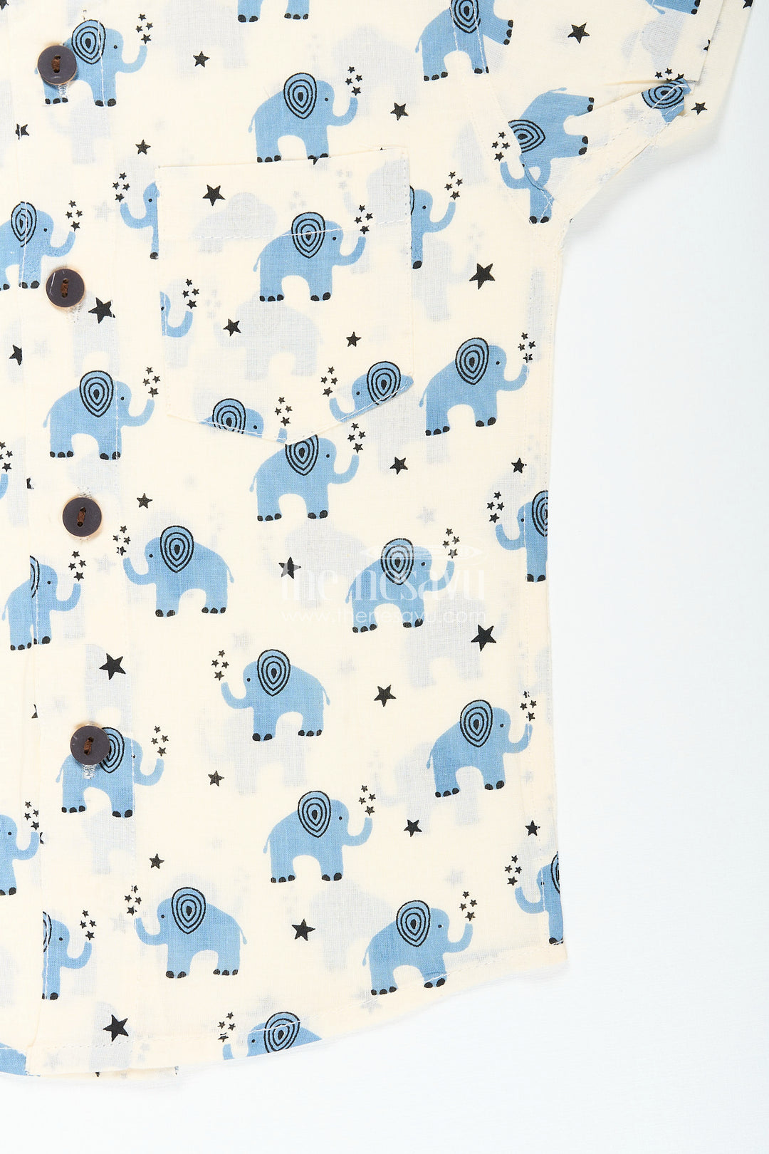 Boys cotton elephant print shirt in blue for festive and school wear