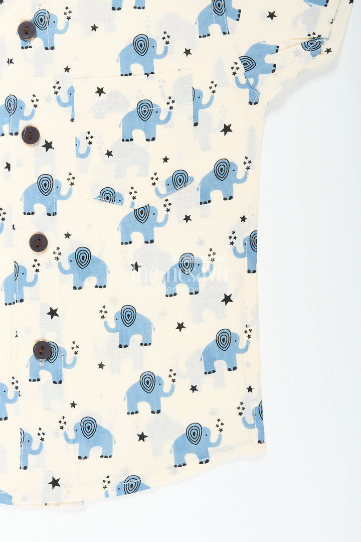 Boys cotton elephant print shirt in blue for festive and school wear