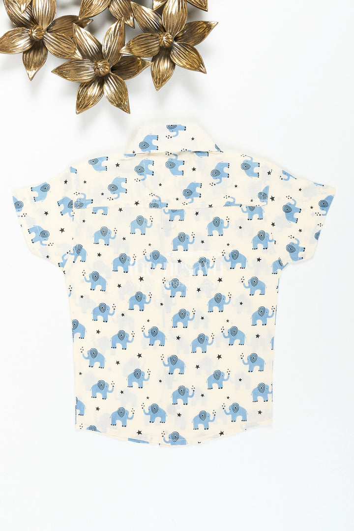 Boys cotton elephant print shirt in blue for festive and school wear