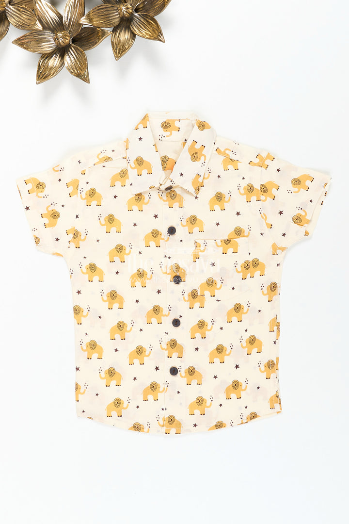 Boys yellow elephant print shirt for school ethnic day and festive wear