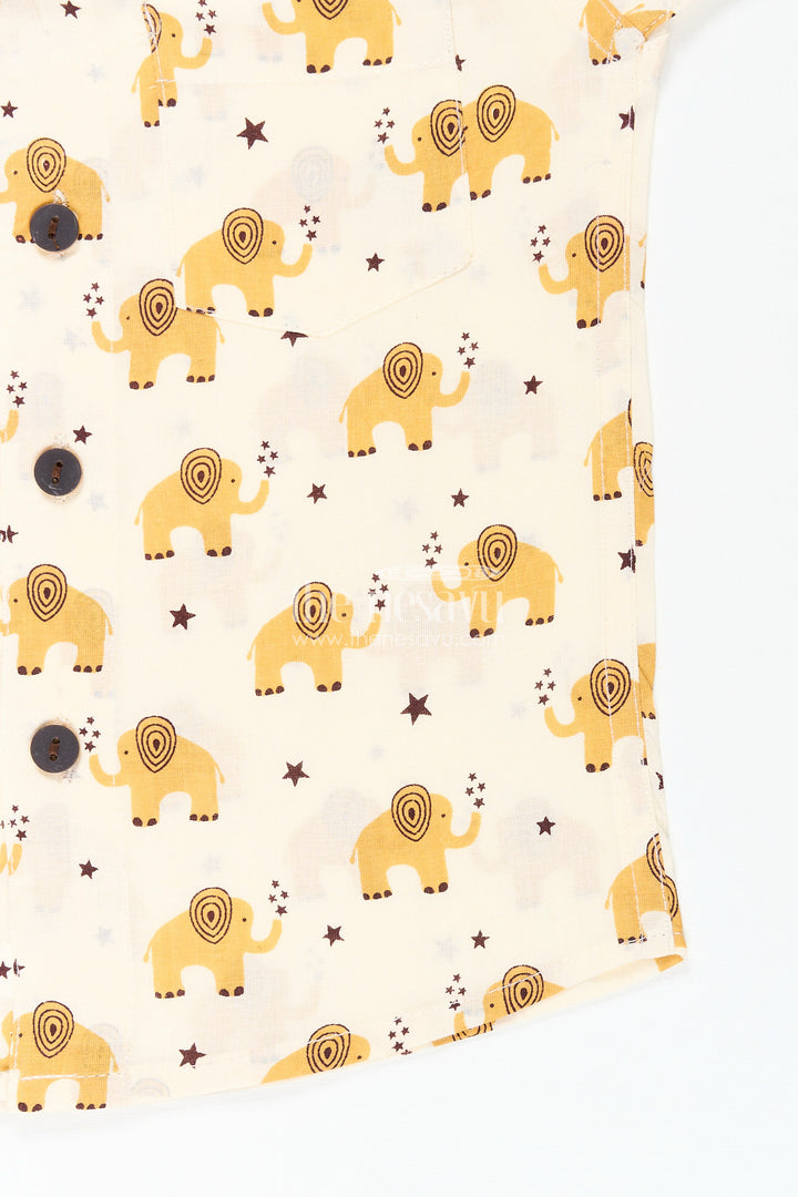 Boys yellow elephant print shirt for school ethnic day and festive wear