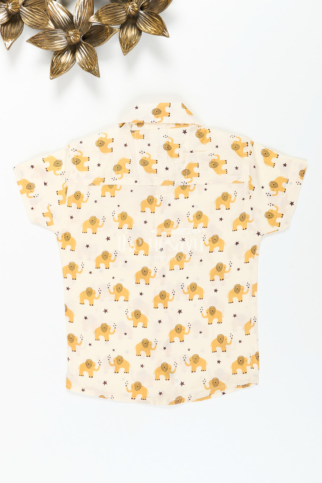 Boys yellow elephant print shirt for school ethnic day and festive wear
