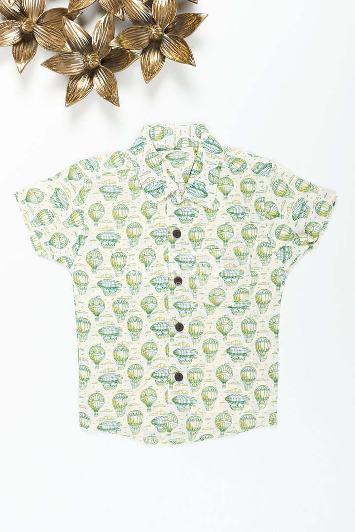 Boys green cotton shirt with balloon print for fun outings and festive events