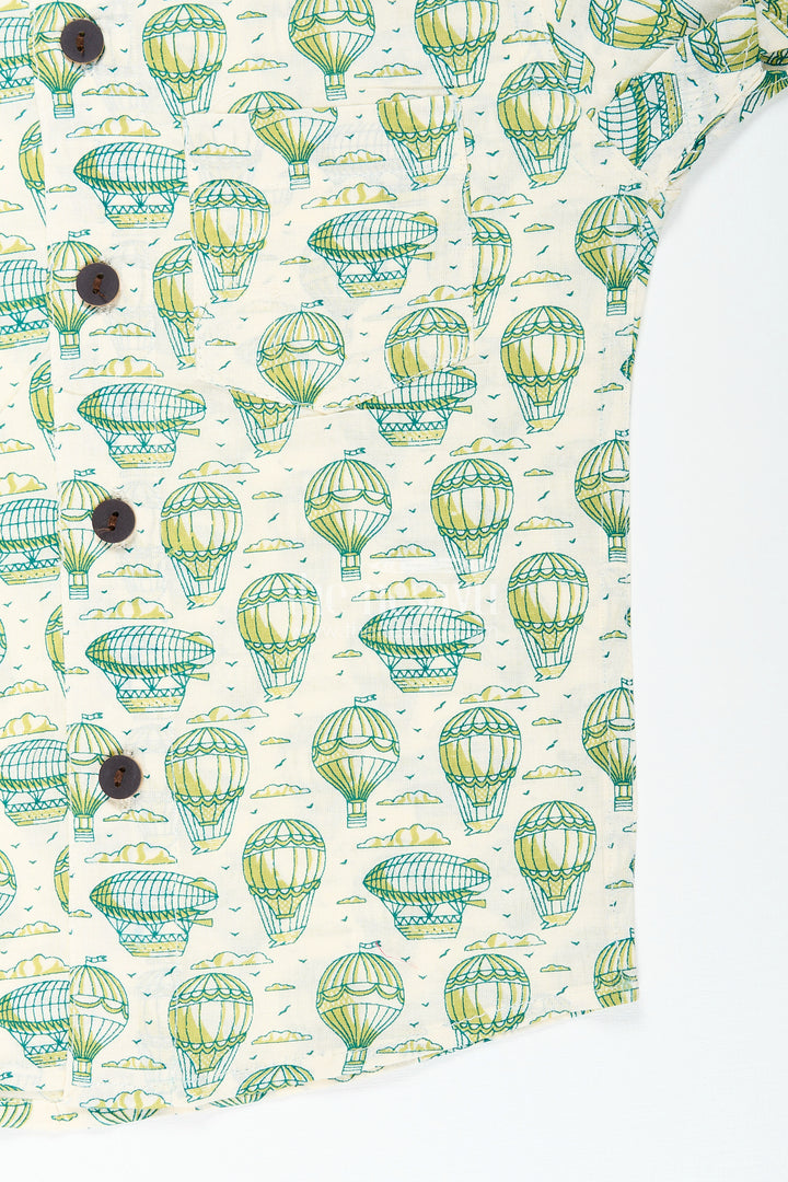 Boys green cotton shirt with balloon print for fun outings and festive events