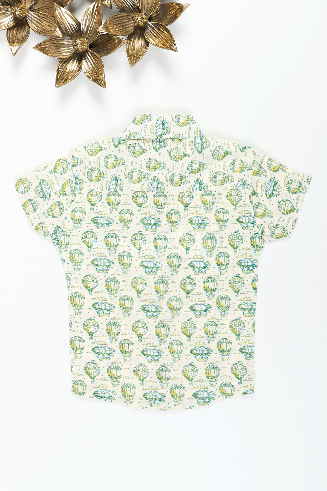 Boys green cotton shirt with balloon print for fun outings and festive events