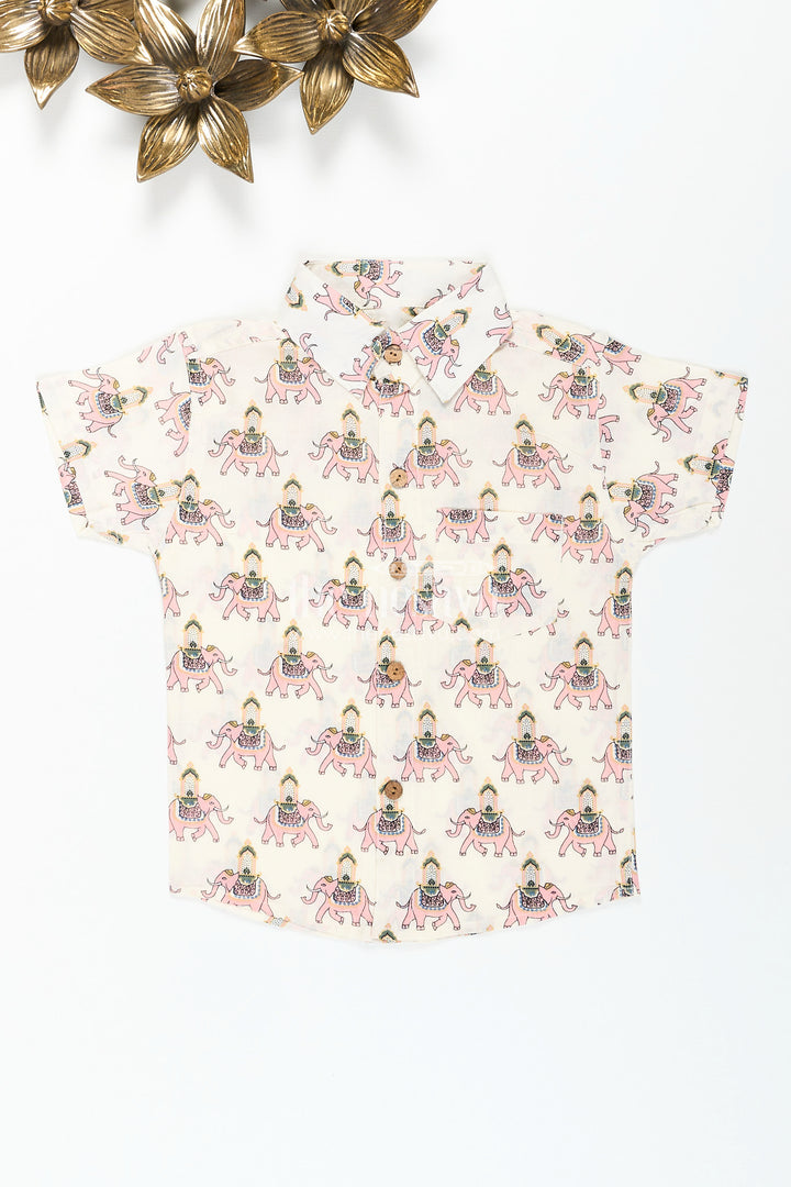 Boys pink elephant print shirt for festive functions and temple visits