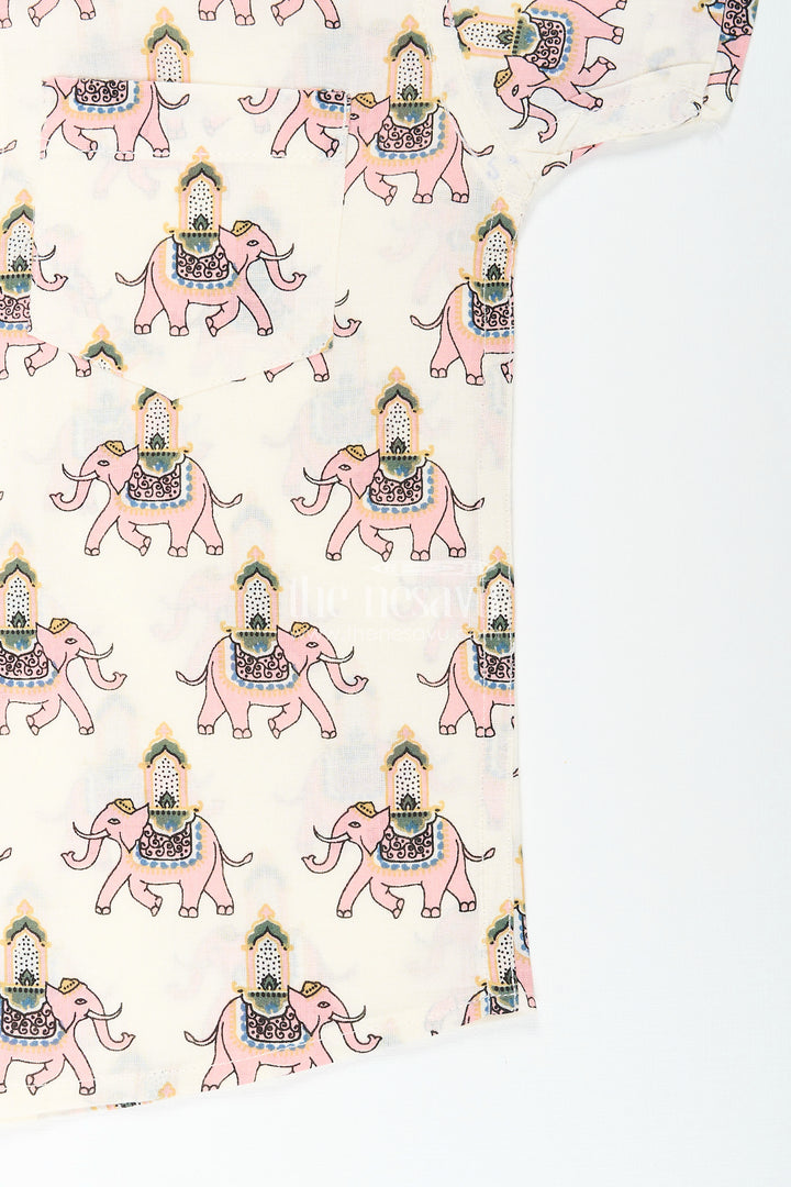 Boys pink elephant print shirt for festive functions and temple visits