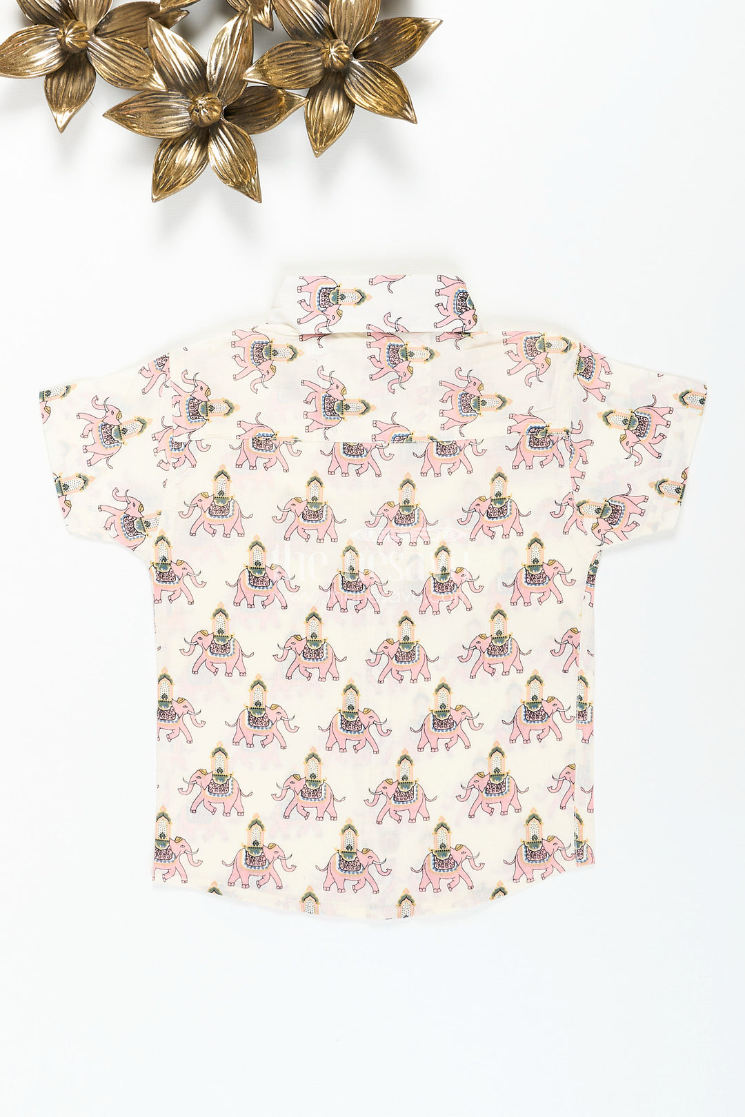 Boys pink elephant print shirt for festive functions and temple visits