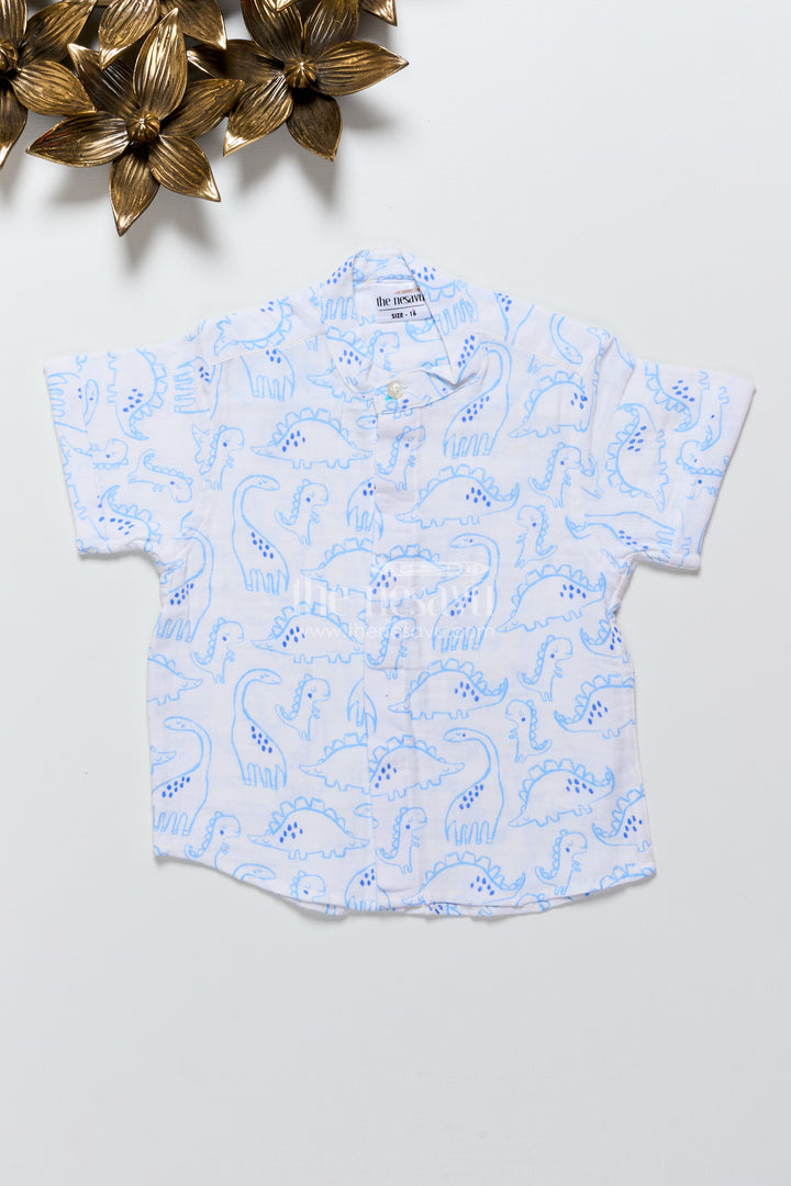 Boys dinosaur print muslin shirt for playful everyday dressing