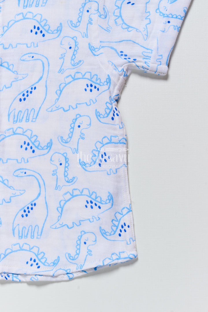Boys dinosaur print muslin shirt for playful everyday dressing