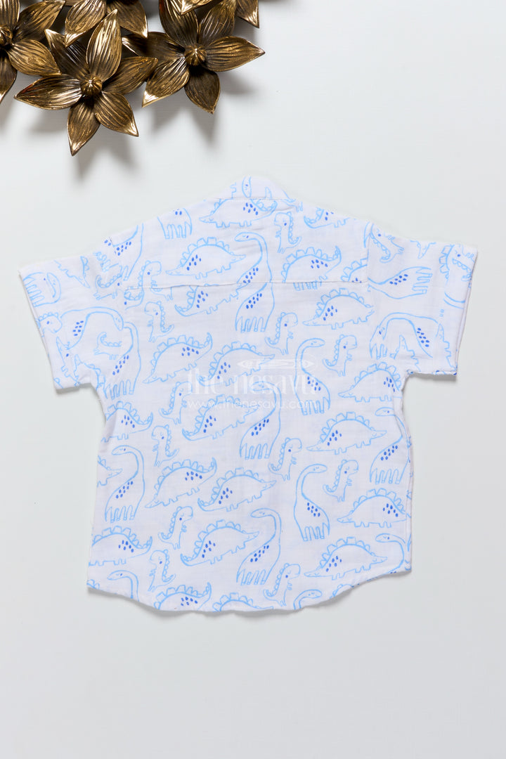 Boys dinosaur print muslin shirt for playful everyday dressing