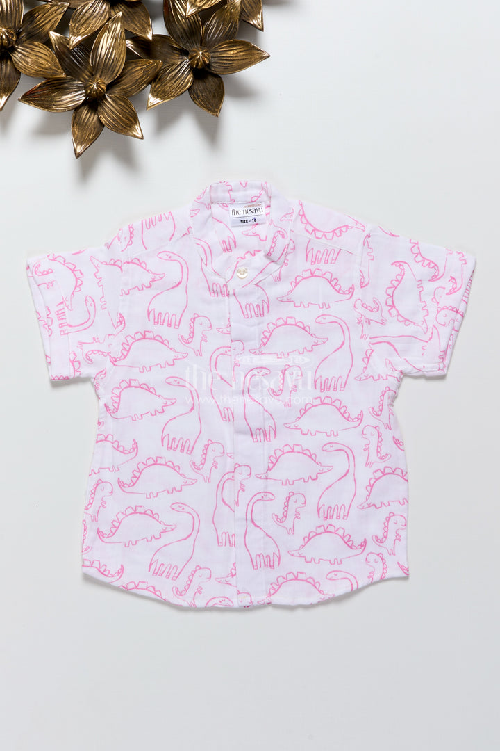Boys dinosaur print muslin shirt for school and everyday fun