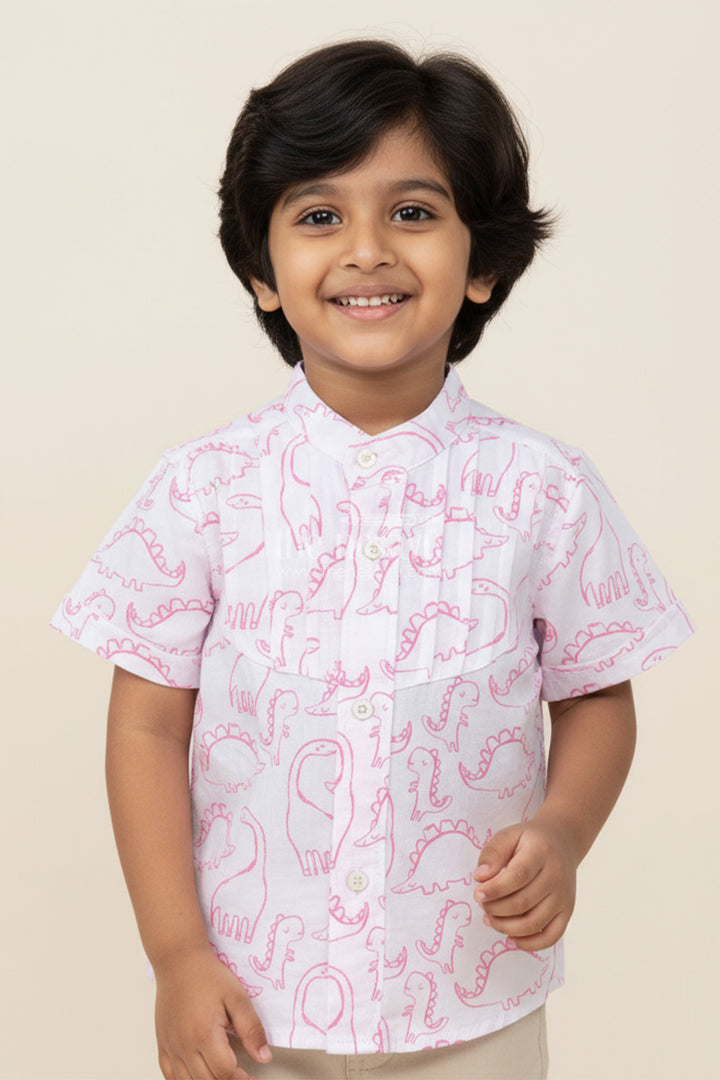 Boys Dinosaur Print Muslin Shirt for School and Everyday Fun