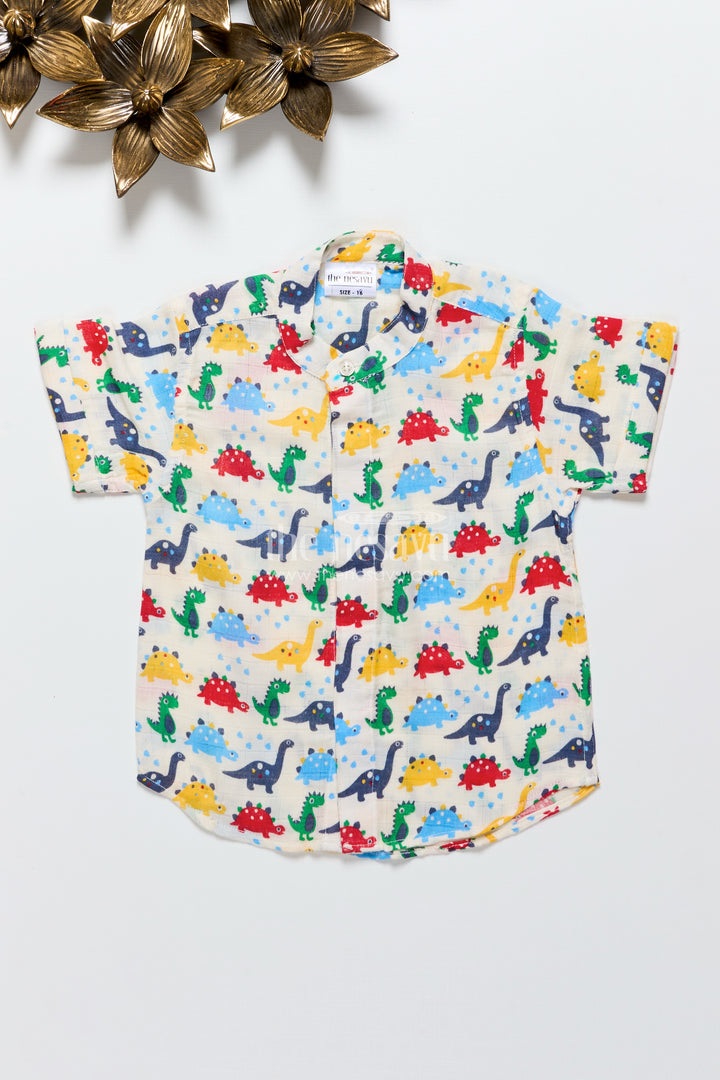 Boys dinosaur print cotton shirt for playful dressing and casual outings