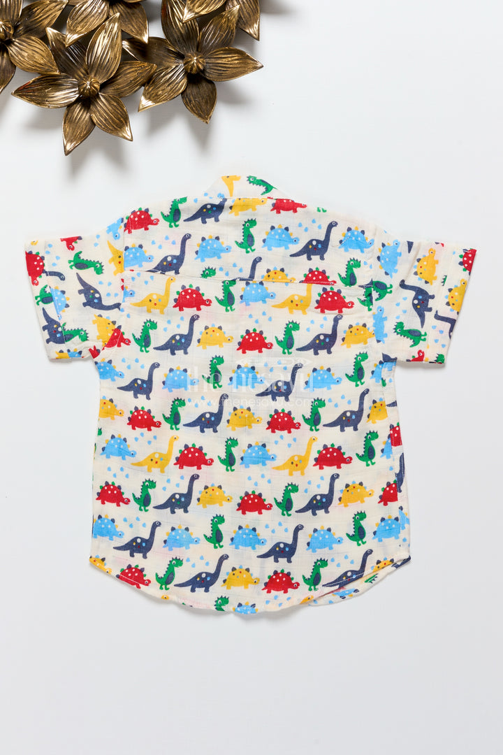 Boys dinosaur print cotton shirt for playful dressing and casual outings