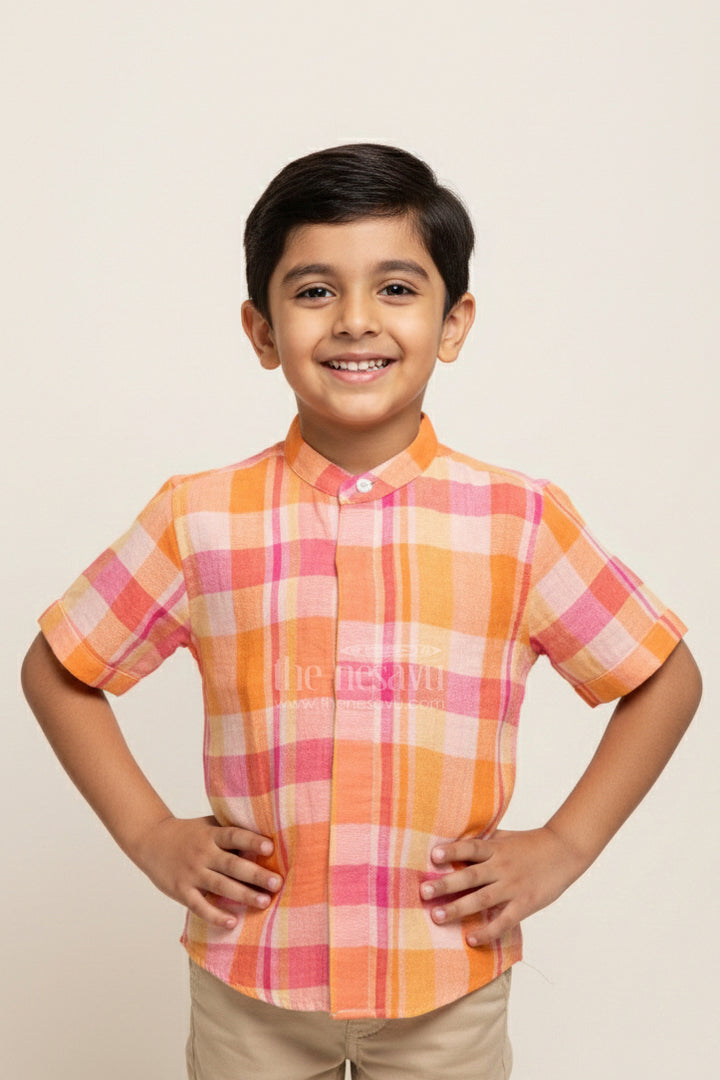 Boys Checked Muslin Cotton Shirt for Festive School Wear and Casual Dressing