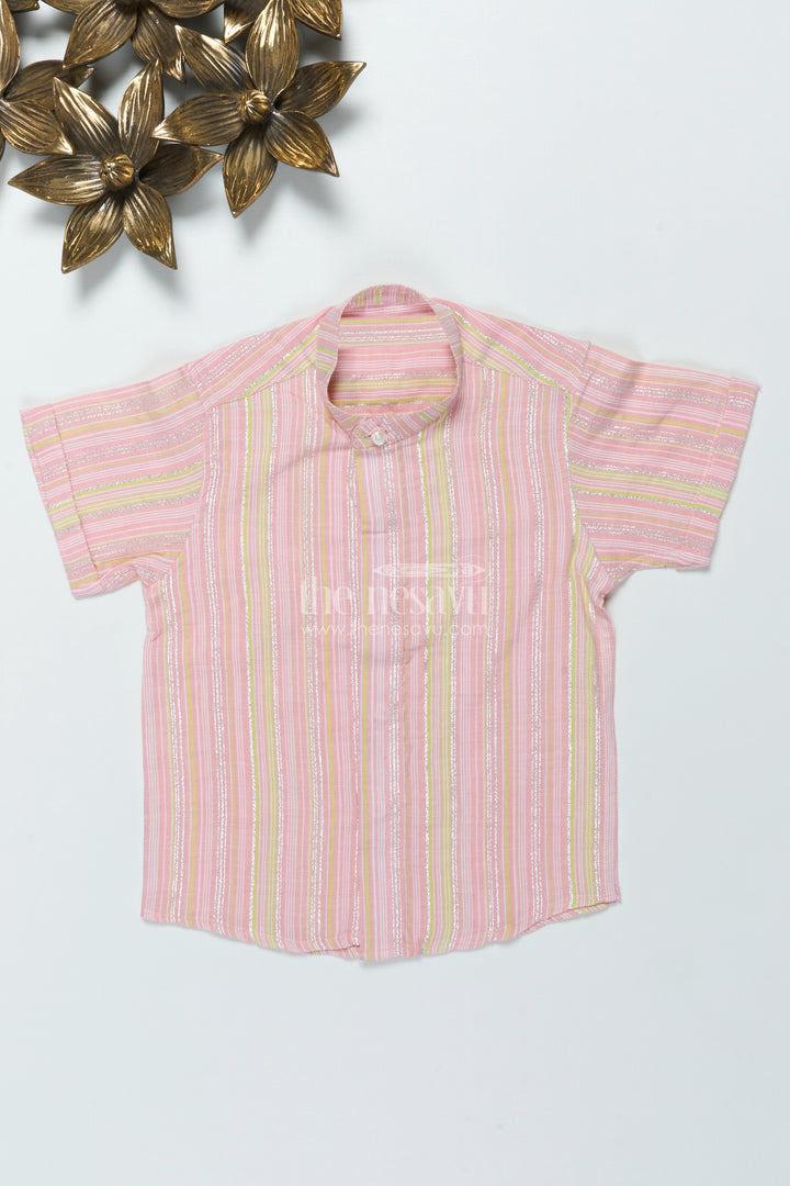 Boys Cotton Shirt with Zari Stripes for Casual Festive Wear
