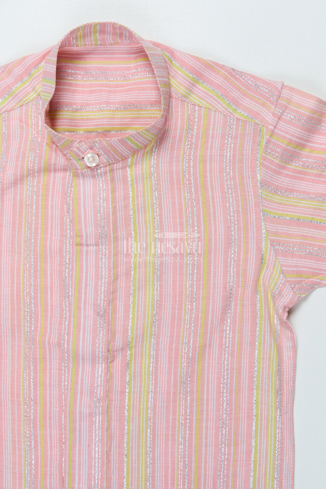 Boys Cotton Shirt with Zari Stripes for Casual Festive Wear