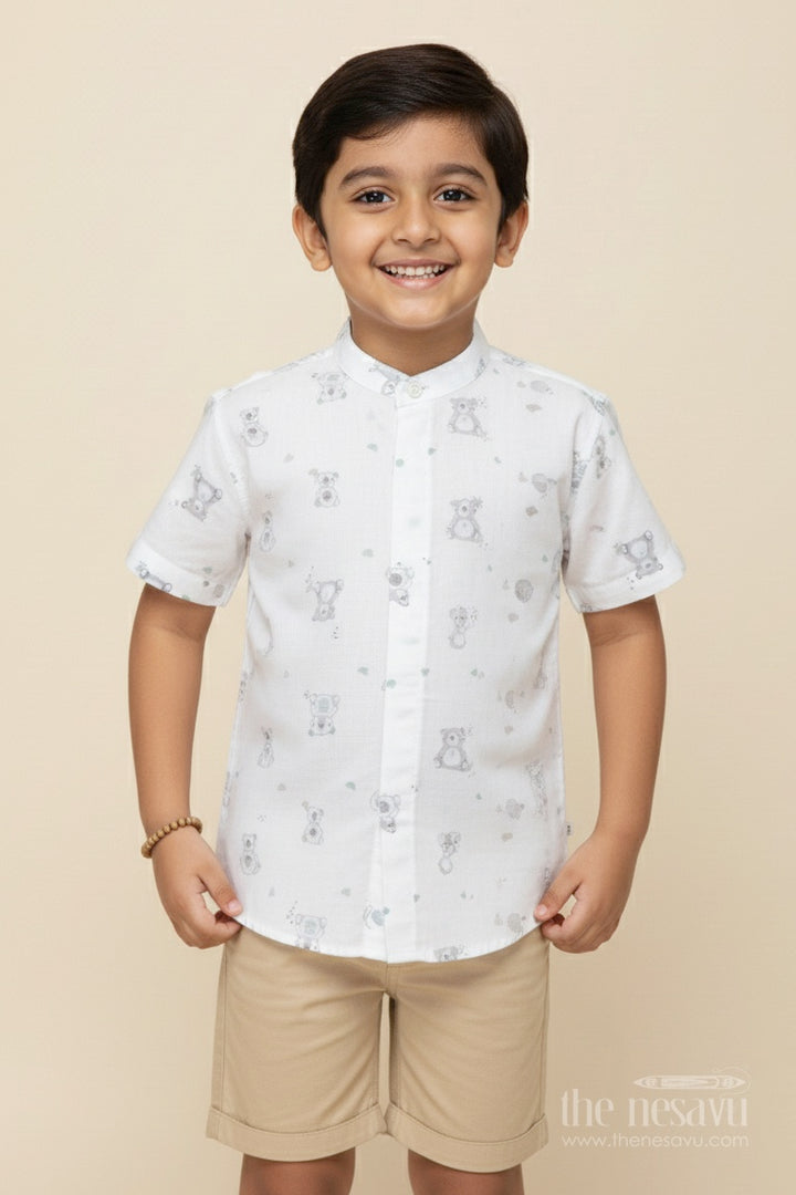 Boys Muslin Cotton Shirt with Animal Print for Playdates and Summer Comfort