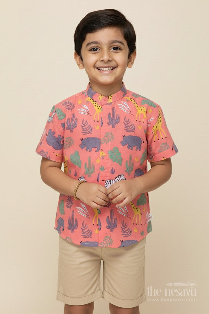 Boys Cotton Shirt with Animal Safari Print for Playdates and Casual Fun