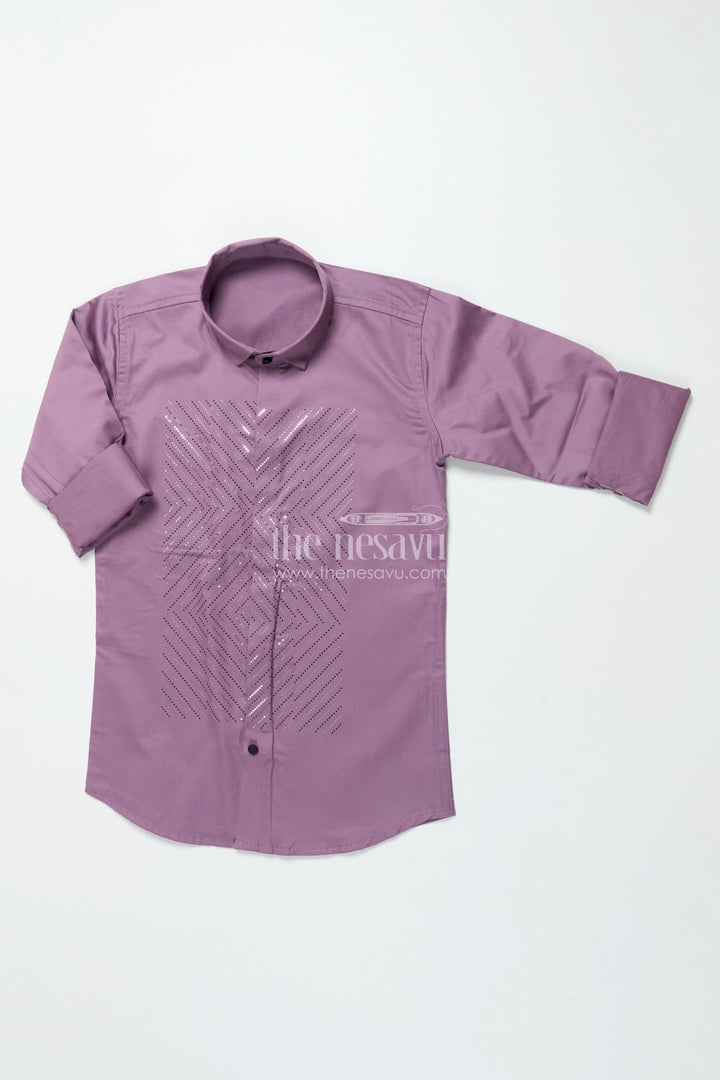 Boys Peach Cotton Blend Shirt with Foil Print Stylish Festive Wear
