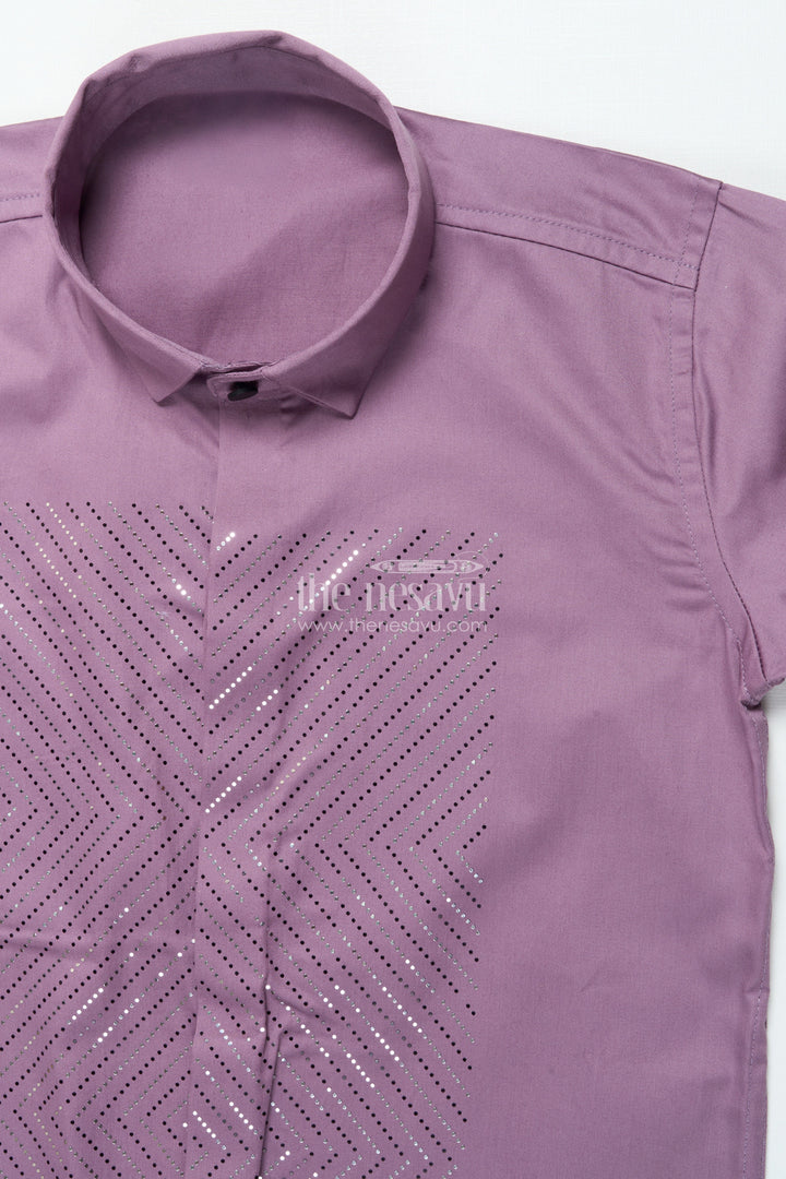 Boys Peach Cotton Blend Shirt with Foil Print Stylish Festive Wear