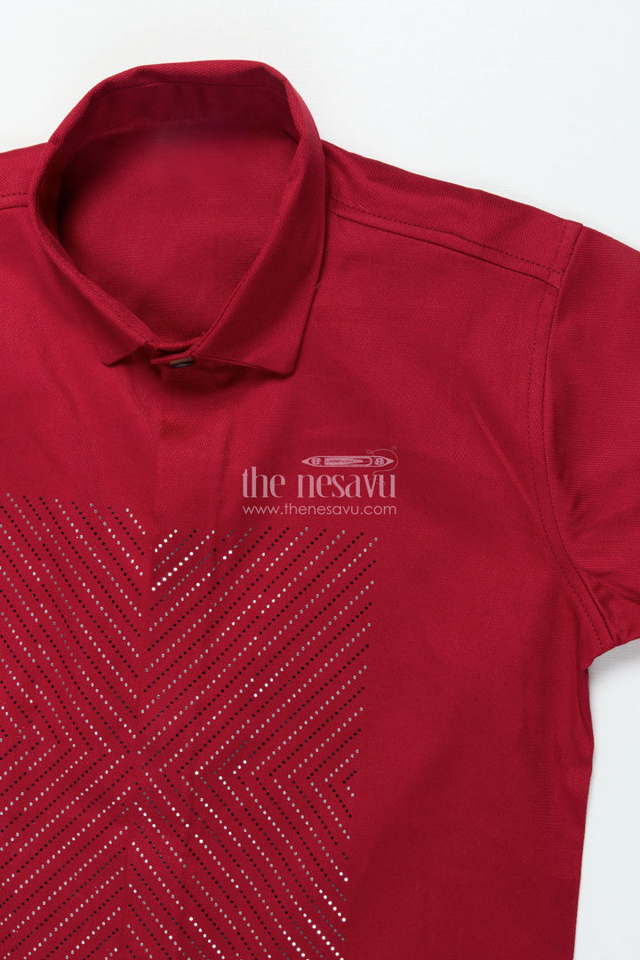 Boys Red Shirt with Designer Foil Print Cotton Blend Festive Shirt