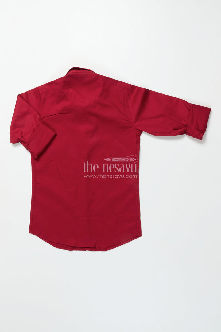 Boys Red Shirt with Designer Foil Print Cotton Blend Festive Shirt