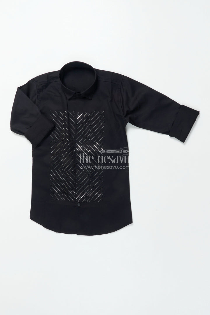 Boys Black Shirt with Foil Detailing Party-Ready Designer Wear
