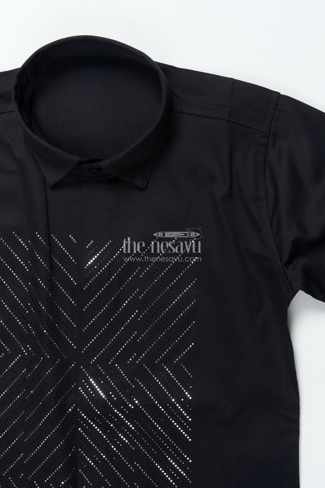 Boys Black Shirt with Foil Detailing Party-Ready Designer Wear