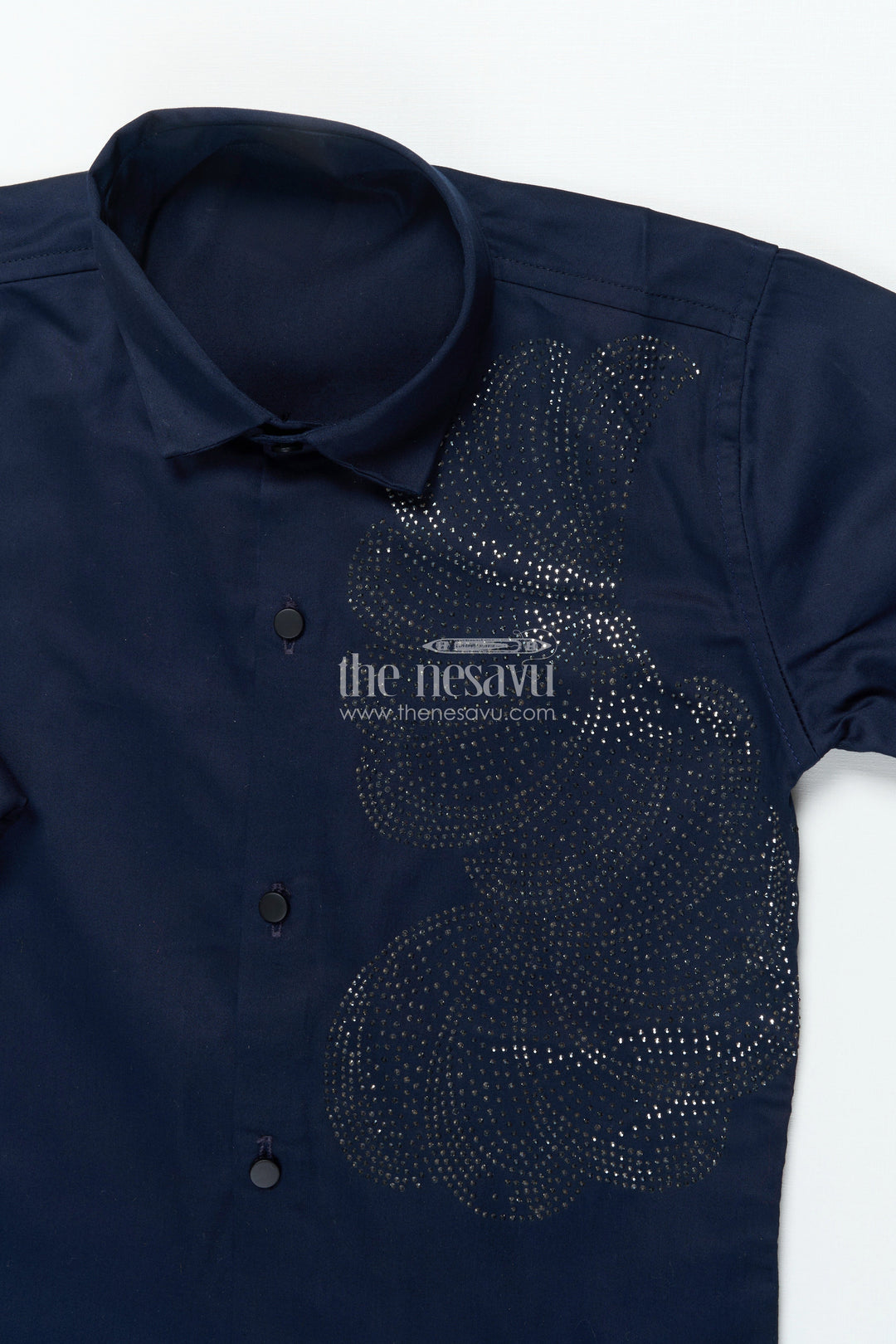 Boys Navy Blue Shirt with Silver Abstract Print Cotton Blend formal Wear
