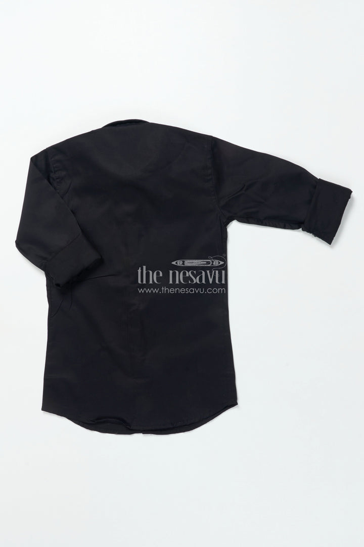 Boys Black Cotton Shirt with Golden Leaf Print Festive Designer Wear