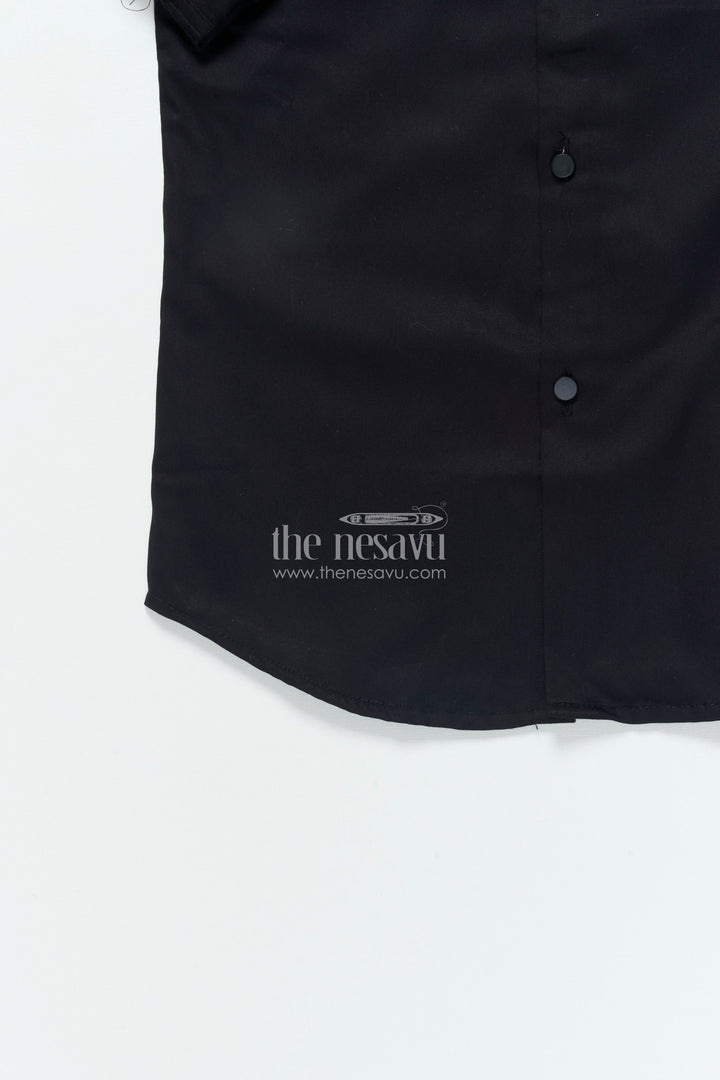 Boys Black Cotton Shirt with Golden Leaf Print Festive Designer Wear