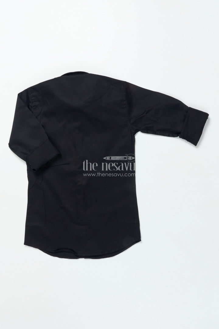 Boys Black Cotton Shirt with Golden Leaf Print Festive Designer Wear