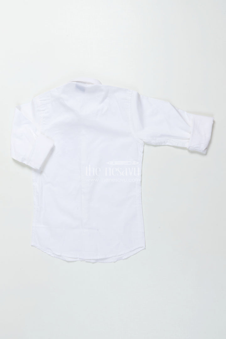 Boys White Cotton Shirt with Multicolor Wolf Face Print Trendy Smart Casual