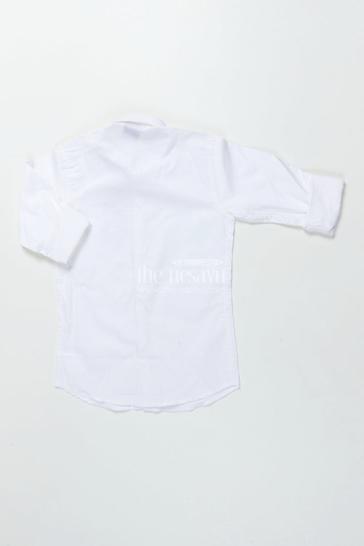 Boys White Cotton Shirt with Multicolor Wolf Face Print Trendy Smart Casual
