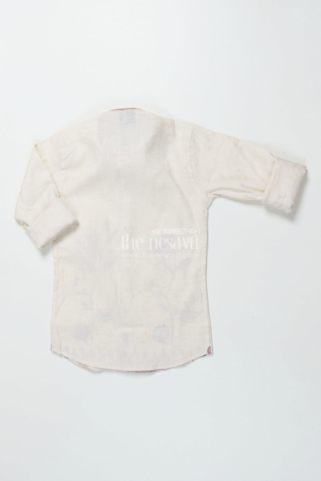 Boys Cream and Brown Floral Embroidered Shirt Festive Ethnic Cotton Blend